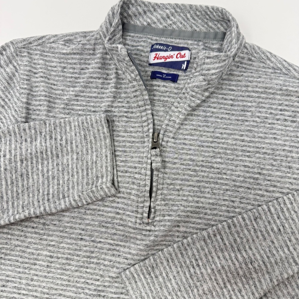 johnnie-O Hangin Out Kids Size 12 Grey Striped 1/4 Zip Pullover Sweater
